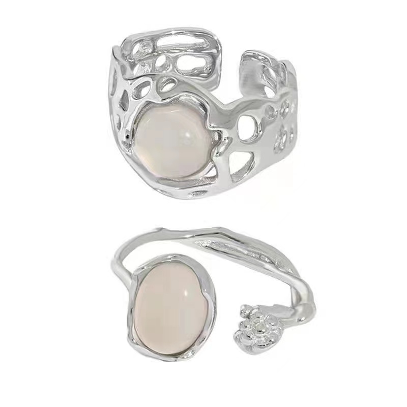 IFYOU Cincin Jari Opal Bud Warna Silver Gaya Korea Untuk Wanita