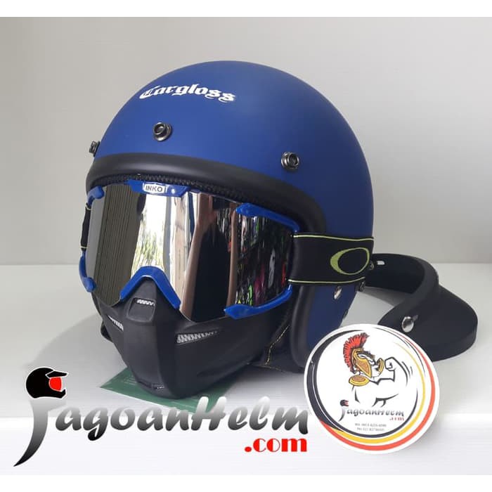 CARGLOSS HELM RETRO | BLUE DOFF + INKO SILVER GOGGLE MASK | CARGLOS