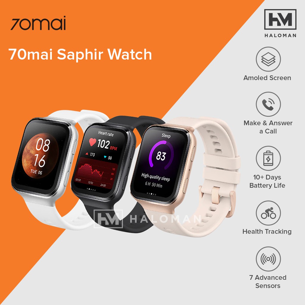 70MAI Saphir Smartwatch GPS IP68 Sport Tracker Monitor Detak Jantung Smart Watch