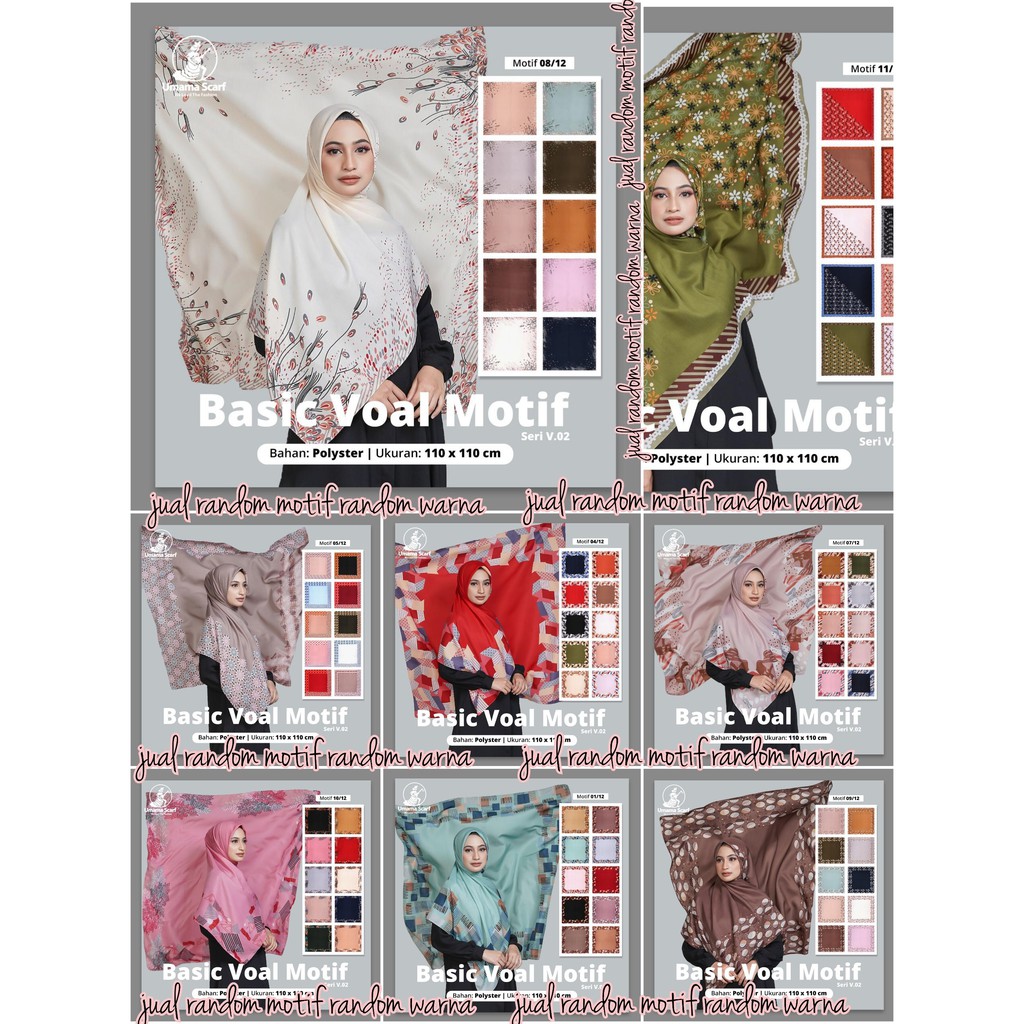 Jilbab Segi Empat BASIC VOAL MOTIF UMAMA PINGGIRAN JAHIT TEPI SERI : RANDOM
