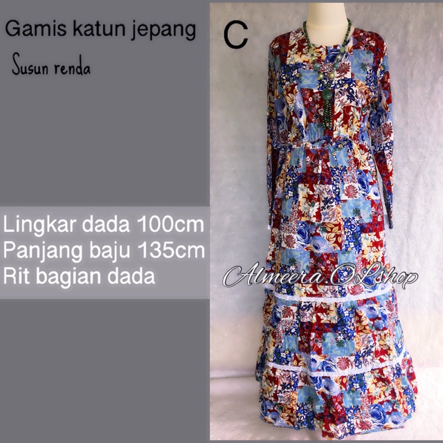 Gamis katun jepang susun renda bahan adem