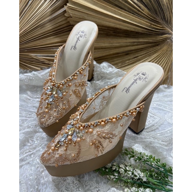 sepatu wedding wanita alena nude gold tinggi 12cm