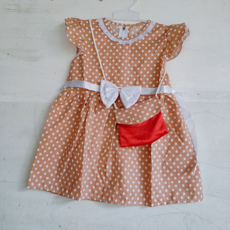 Dress anak 1 2 tahun tas lucu polkadot baju anak cewek fanta LUCU ( dress TAS POLKANA )