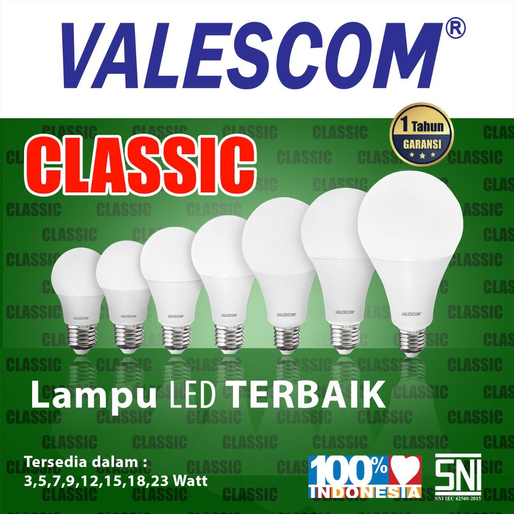 LAMPU LED VALESCOM CLASSIC 3 5 7 9 12 15 18 21 WATT 3W 5W 7W 9W 12W 18W 21W CLASSIC A BULB GARANSI 1 TAHUN MURAH GROSIR