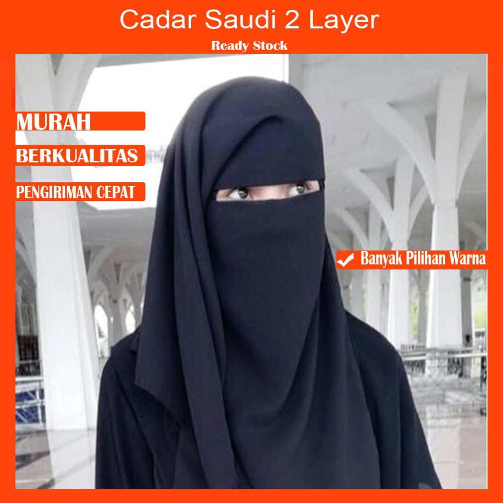 Cadar Saudi 2 Layer Niqab Double Layer Pendek Sifon Banyak Pilihan Warna