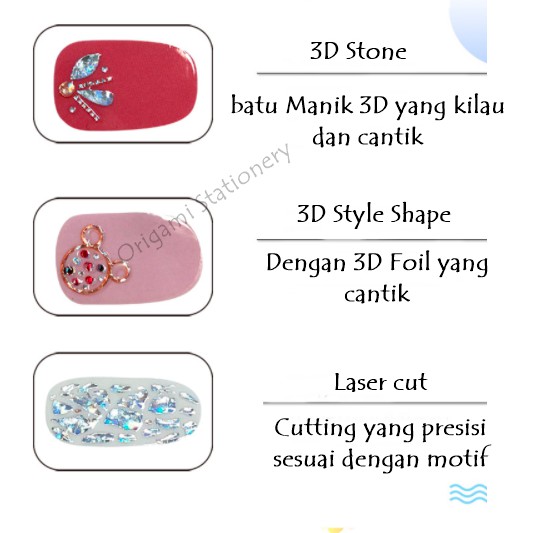 [ORGM] FREE BUFFER! Sticker Kuku 3D Motif dan Manik I Nail Art Sticker part 2