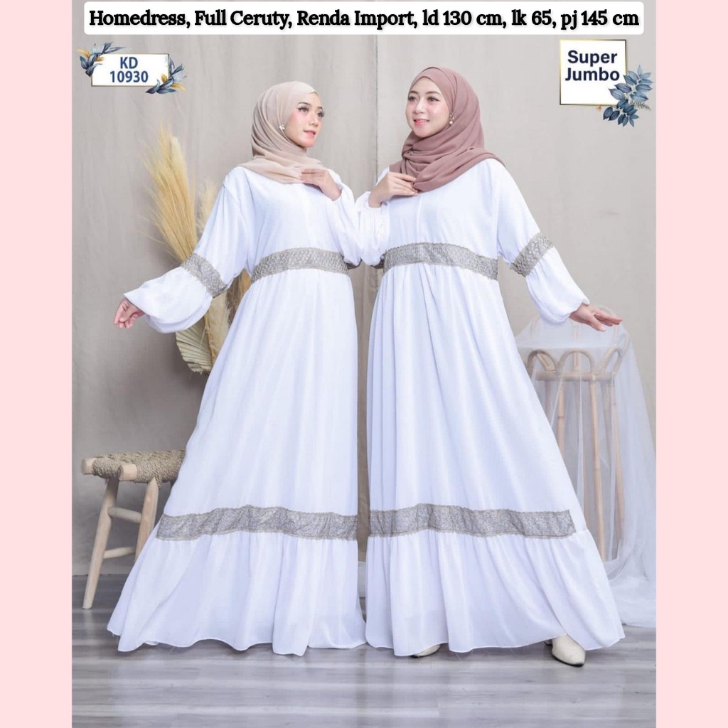 Long dress gamis ceruty polos mix renda khusus warna putih jumbo