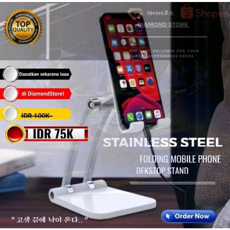 STAINLESS STEEL FOLDING MOBILE PHONE DESKTOP STAND DUDUKAN HP CASE
