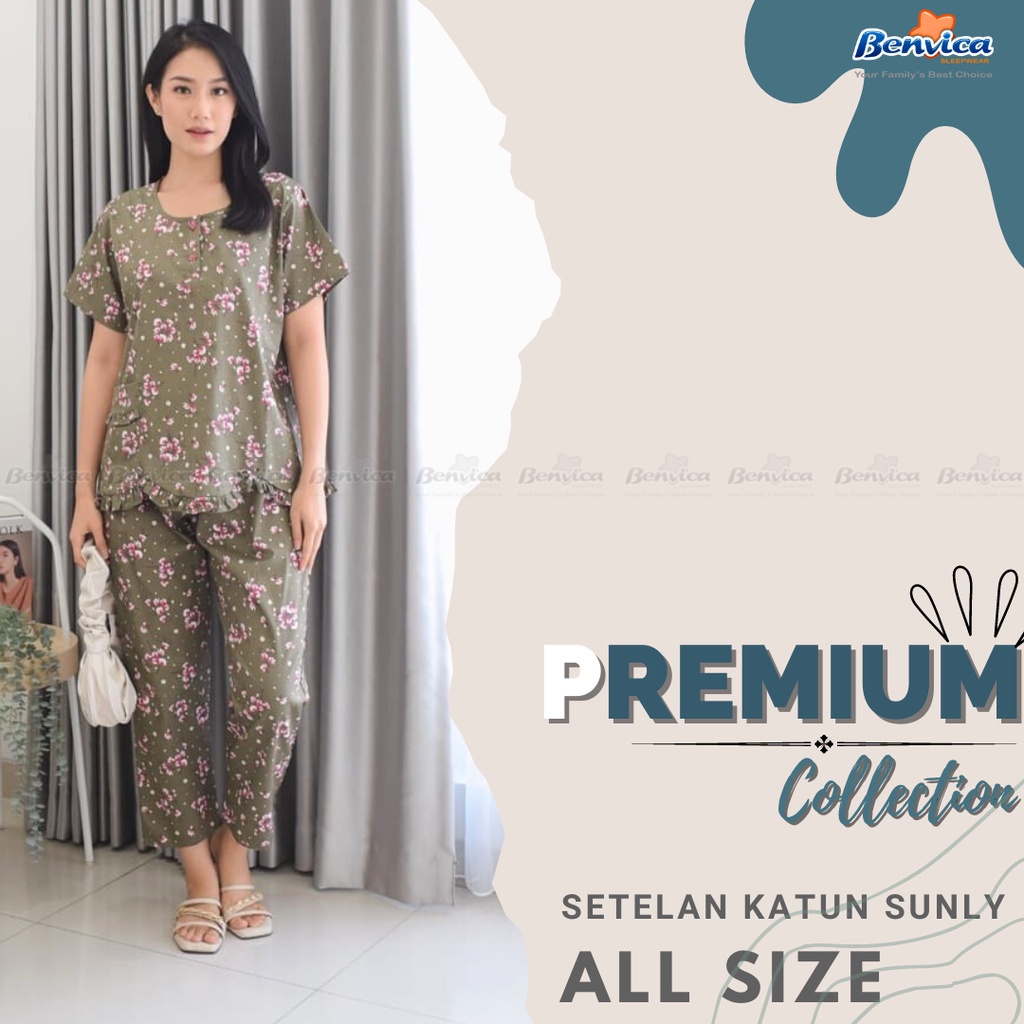 BAJU TIDUR CELANA PANJANG KATUN MOTIF BUNGA ADEM PREMIUM SUNLY