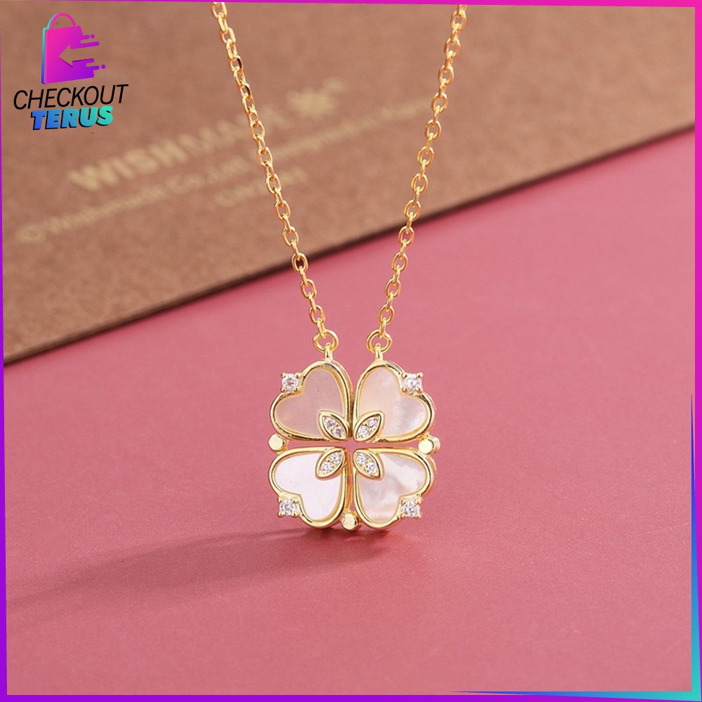 CT K123 Kalung Wanita Motif Clover Empat Daun Semanggi Kalung Anti Karat Bentuk Hati Aksesoris Fashion