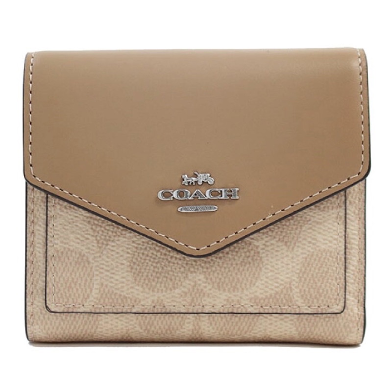 Coach Small Wallet In Signature Canvas Brown Cream