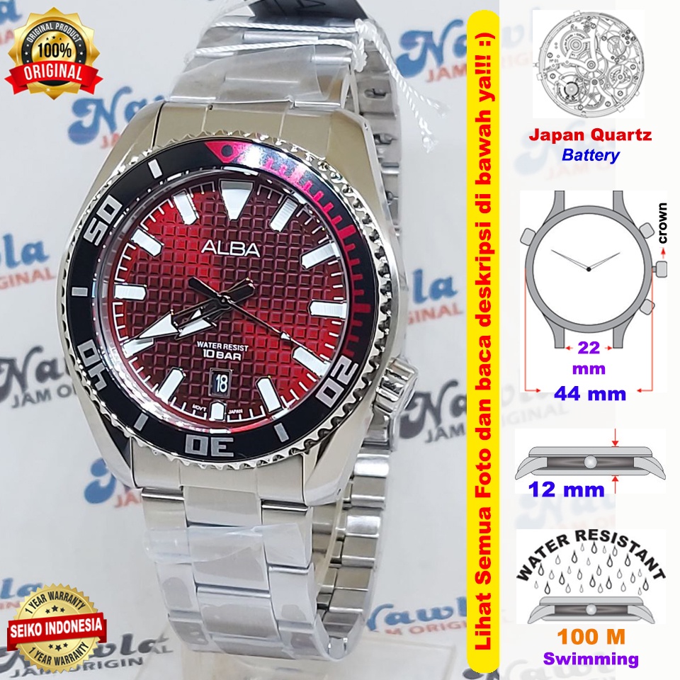 Alba Quartz AS9P03X1 Maroon Dial - Jam Tangan Pria AS9P03