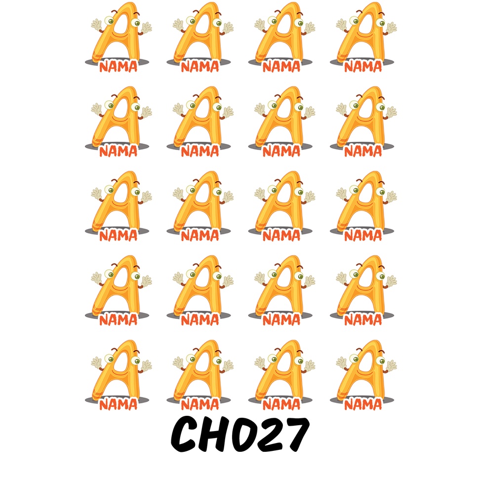 

Sticker Nama Cutting Label Waterproof Tahan Air Huruf 27 (CH027)