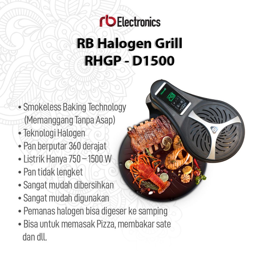 RB BBQ Halogen Grill RH-GP D1500 Memanggang Tanpa Asap