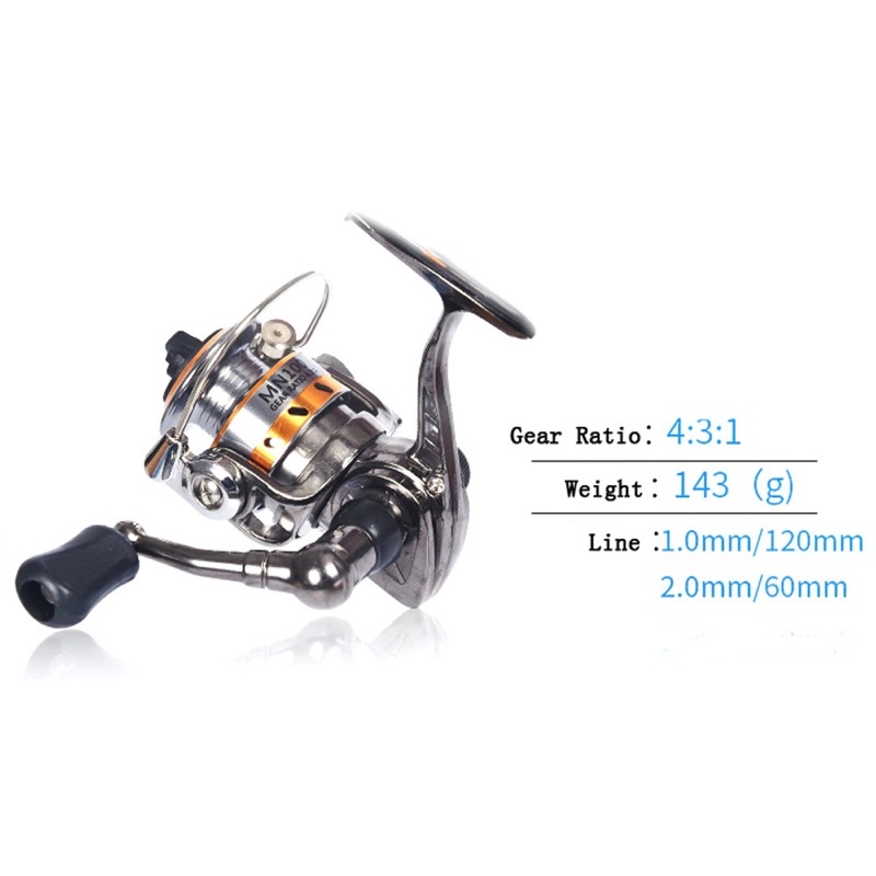 FuYang Reel Pancing Mini Spinning Fishing Reel 4.3:1 Gear Ratio - MN100 - Black