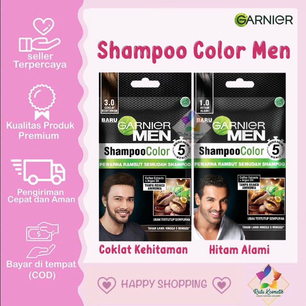 ❤ RATU ❤ Garnier Men Shampo Color | Semir Rambut Shampo | Pewarna Rambut BPOM✔️