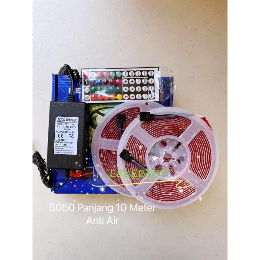 LAMPU LED STRIP 5050 5M 10M RGB WARNA WARNI IP44 + ADAPTOR + REMOTE - 5050 10m