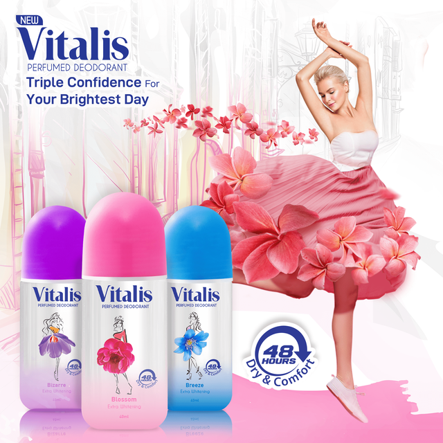 ★ BB ★ Vitalis Perfumed Deodorant Roll On 40ml - Extra Whitening Mencerahkan Kulit Ketiak