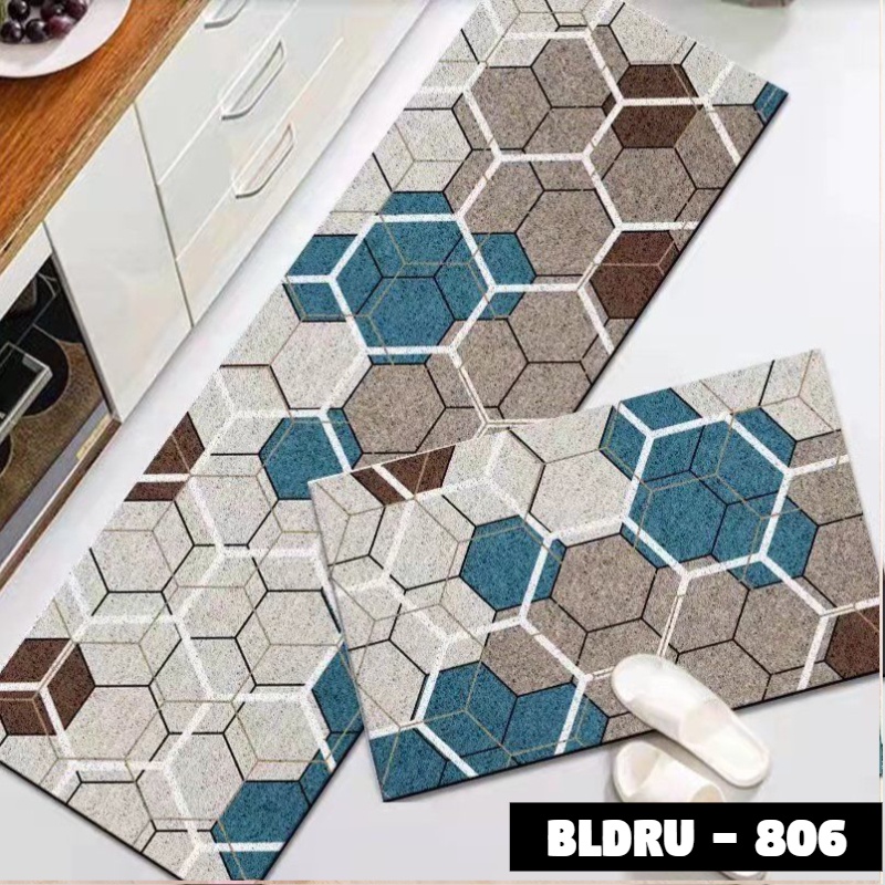 FLEUR-ID - 1 SET PREMIUM BLUDRU (40*60 CM & 40*120 CM) KESET DAPUR LEMBUT ANTI SLIP-BLDRU - 806