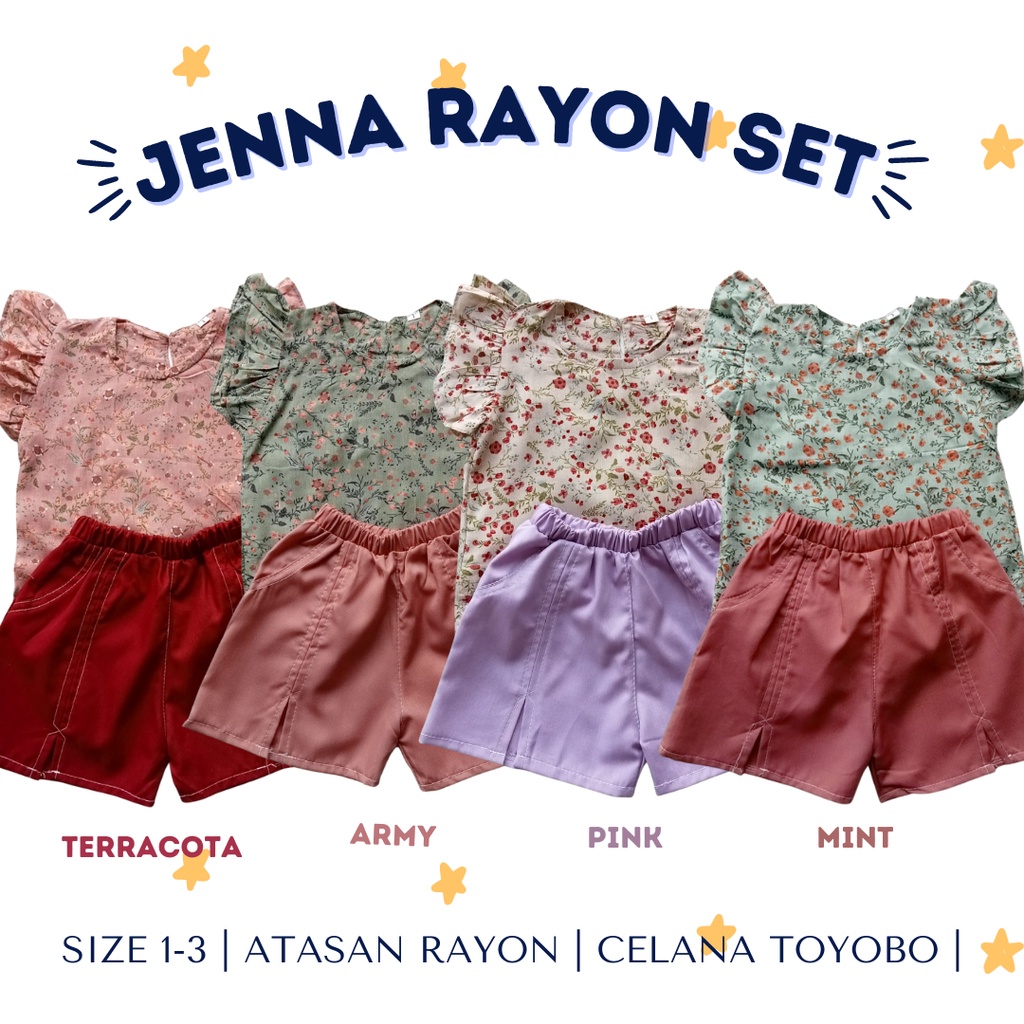 setelan rayon anak perempuan celana pendek JENNA NANA set  0 1 2 tahun baby bayi newborn