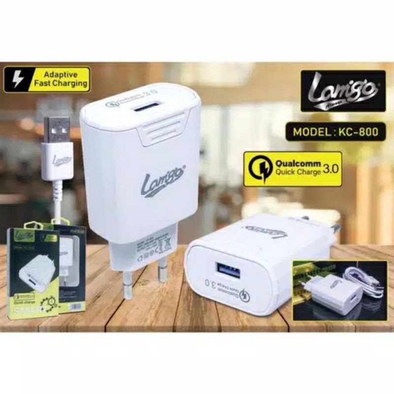 travel adaptor plus charger lamigo type C KC-800 SMART LED QUALLCOM 3,0A