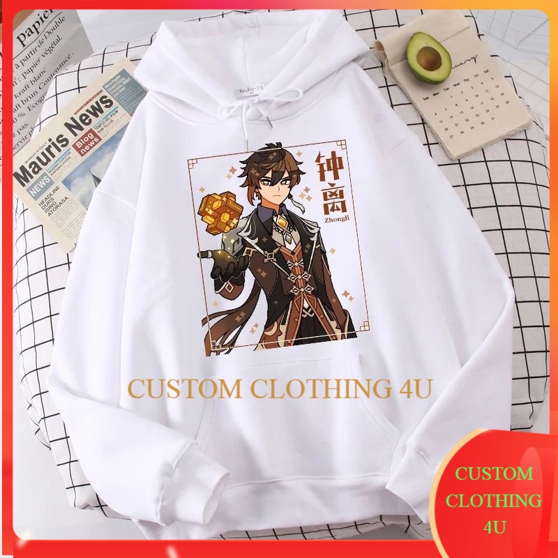 Hoodie Zhongli Genshin Impact Hoddie Jaket  Zhong LI baju game action role-playing Hoodie cotton ple