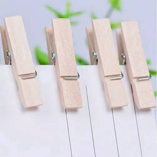 Foto Klip / Klip Foto / Jepitan Foto Kayu / Wooden Photo Clip Polos Isi 20 + Tali