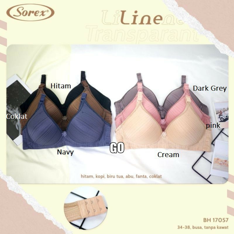 gos SOREX Bra Busa Tanpa Kawat Kait 2 Setara Cup B Line Bra Harian Bh 17057 Pakaian Dalam Wanita