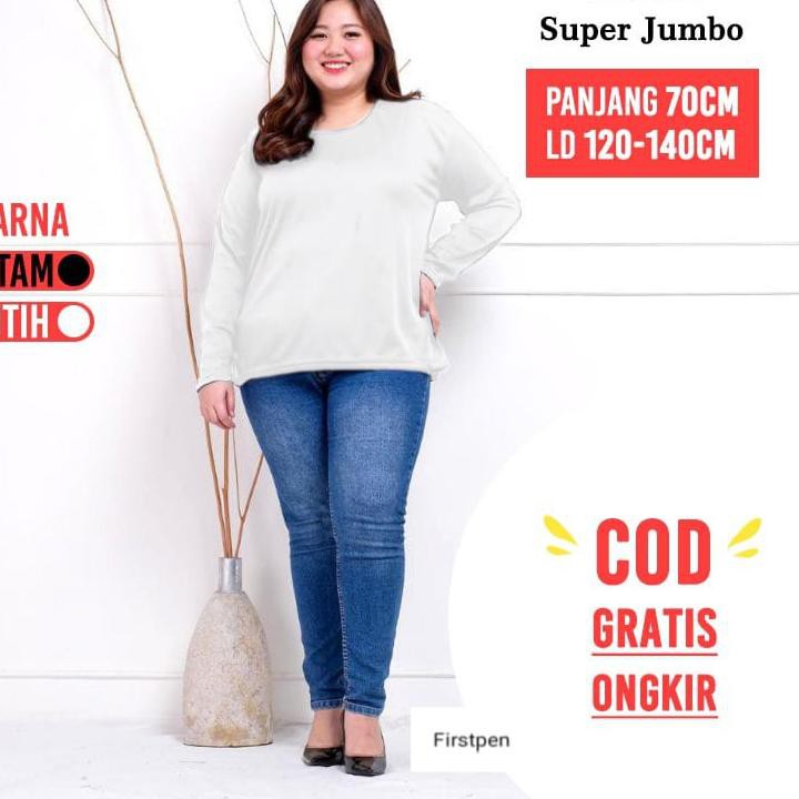 [_026] Kaos Manset Polos Hitam Putih Lengan Panjang Wanita Jumbo Bigsize LD Sampai 130 TERBARU 