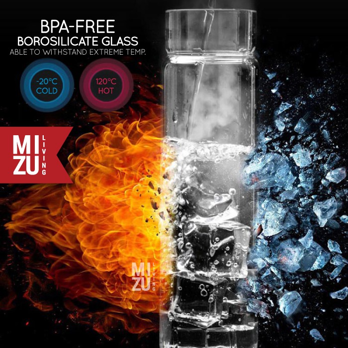 RYOKU-CHA Glass Water Bottle Botol Air Minum Kaca Tumbler 600ml Saringan Teh Infused Water BPA-Free-3