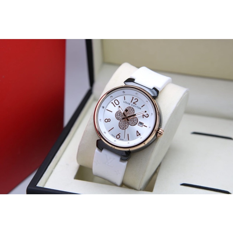 Jam Tangan Wanita LV Rubber Case Bintik S0165 Terbaru Free Box & Baterai ( Bisa COD ) Tanggal Aktif