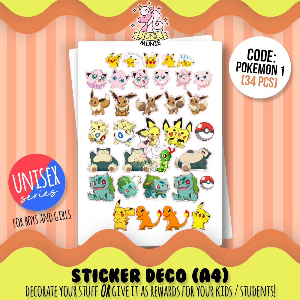

Sticker Deco - Pokemon SERIES Pikachu - UNISEX SERIES - Stiker Reward Anak Cake Topper - Hunie Munie