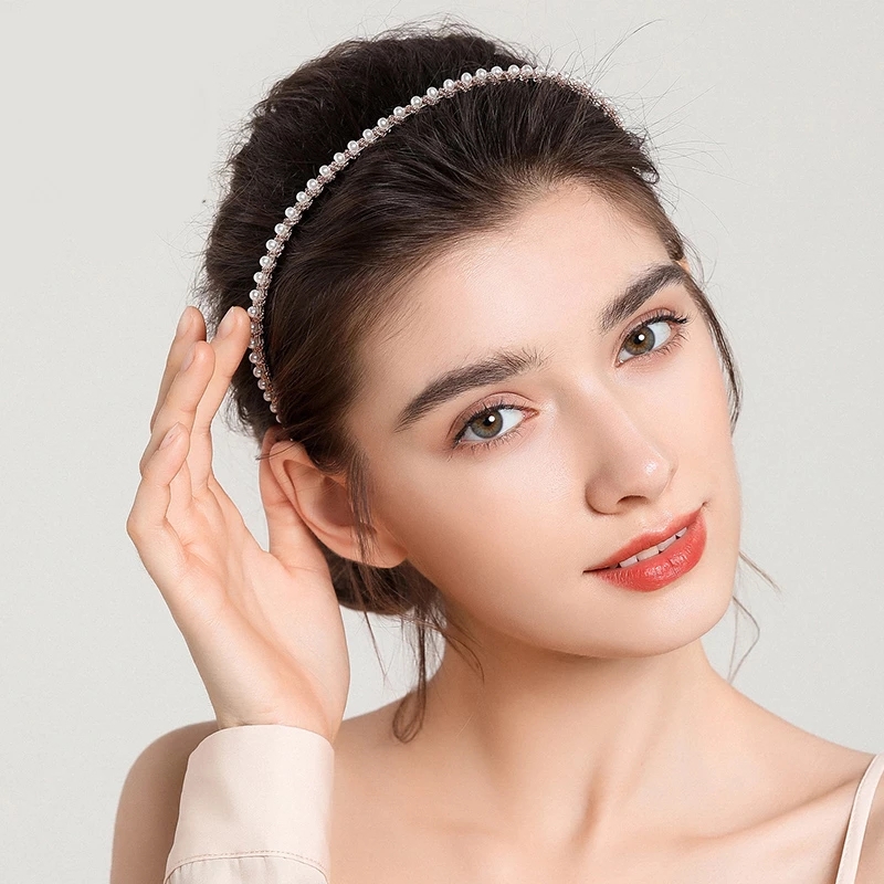 Korean Ins Pearl Rhinestone Chain Headband Fashion Temperament Hairband Women Elegant Hair Accessories