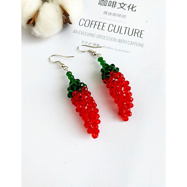 LRC Anting Gantung Fashion Red Alloy Resin Beads Earrings F81908