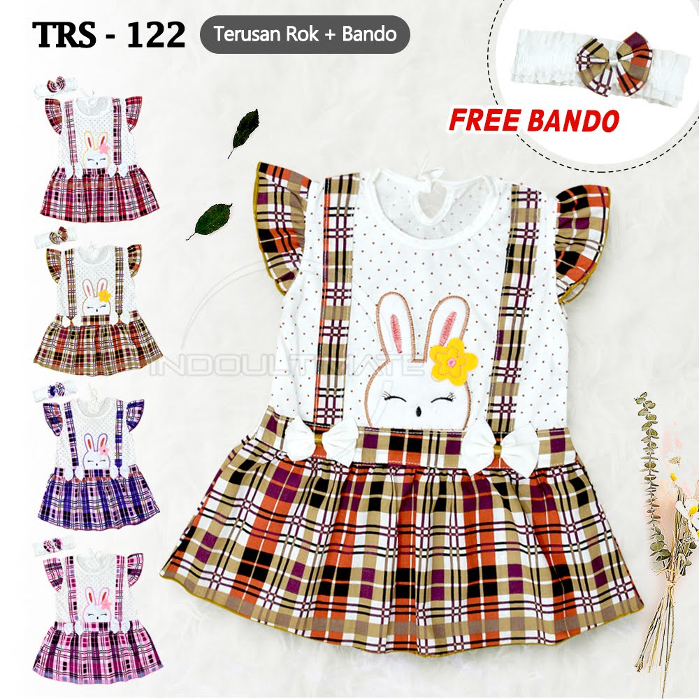 TRS-122 Dress Bayi Perempuan + FREE Bando PLANET KIDZ Dress Rok Bayi Baju Rok Terusan Bayi Pakaian Bayi Perempuan Dress Bayi Pesta Motif Lucu