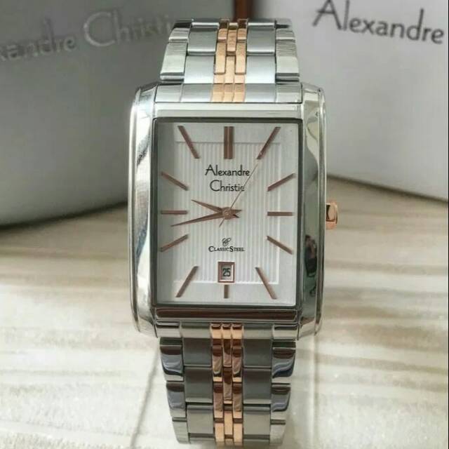 Jam Tangan pria Alexandre Christie rantai Silver Gold Ac8408 Original