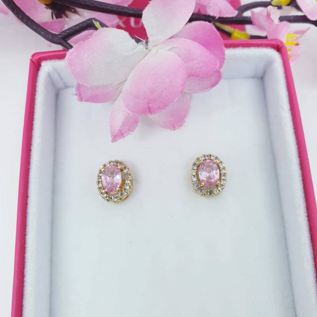 Anting giok hijau permata zircon A &amp; B