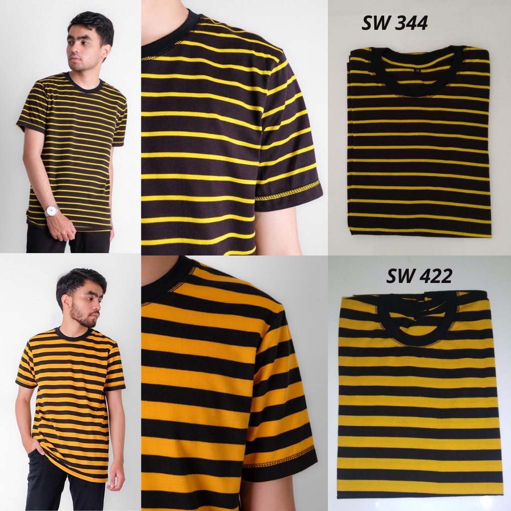 Kaos Salur Pria Dewasa Lengan Pendek Baju Blaster Distro Oblong Stripe Motif Garis-garis Tanpa Kerah