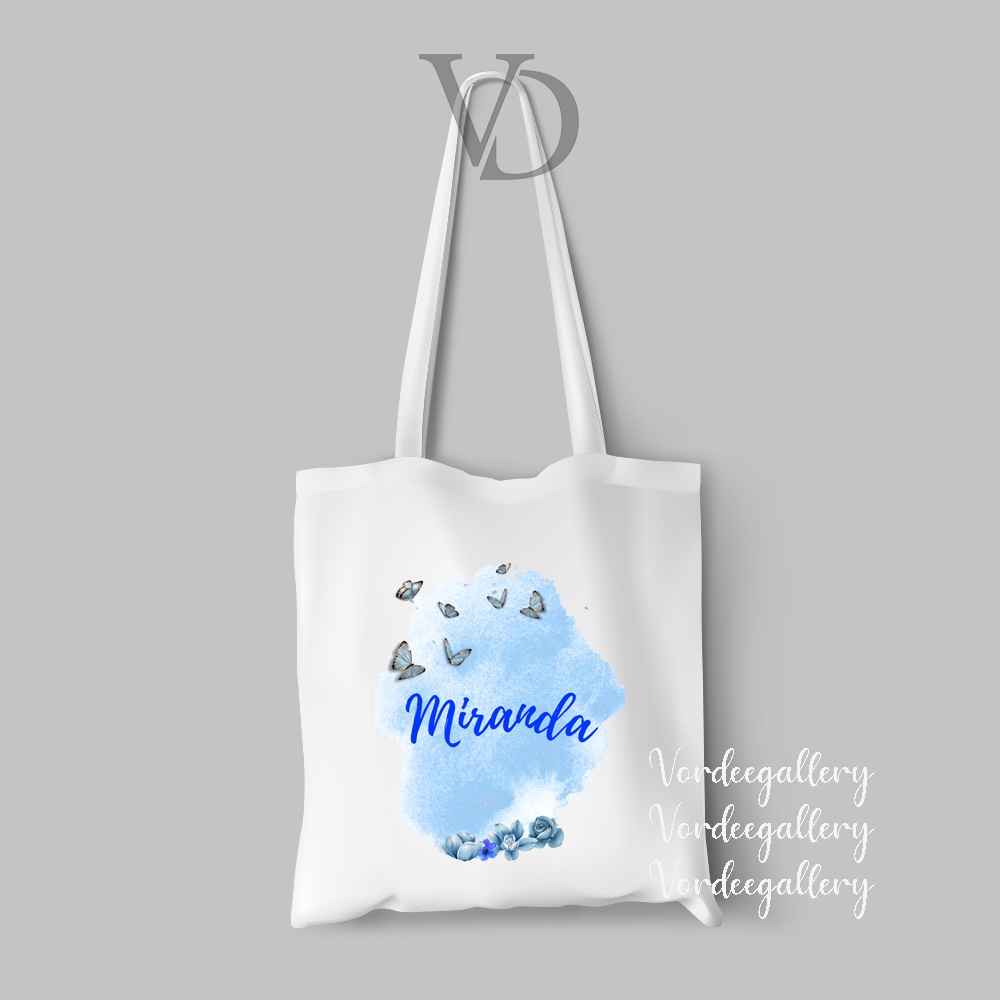 CUSTOM NAMA / TOTE BAG flower girl BAHAN KANVAS MOTIF nama / SOUVENIR WEDDING /  korean TOTE BAG / hadiah wedding / custom tote bag nama