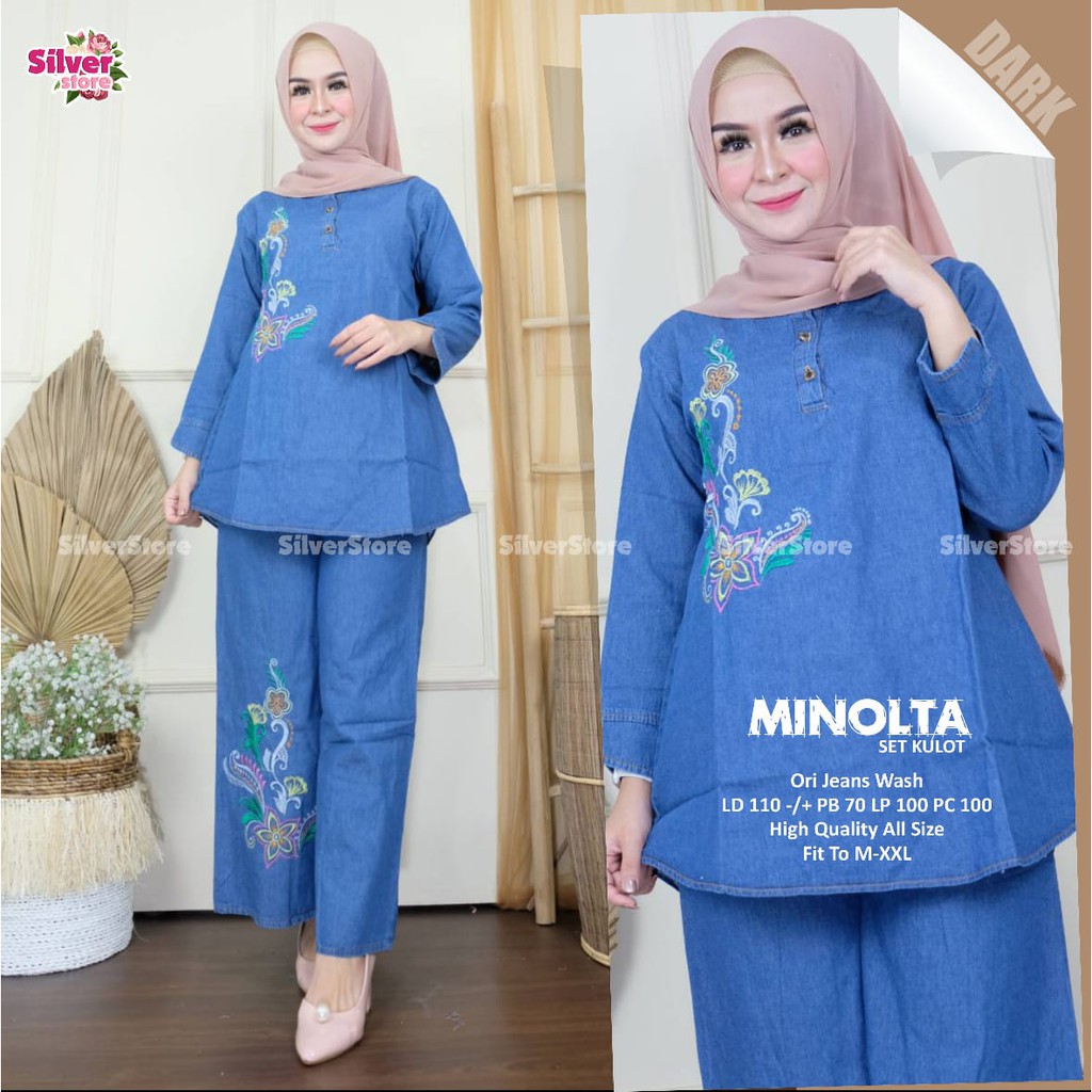 Minolta set kulot / Setelan Tunik dan Celana Kulot jeans / Baju wanita bahan Jeans / Setelan Baju