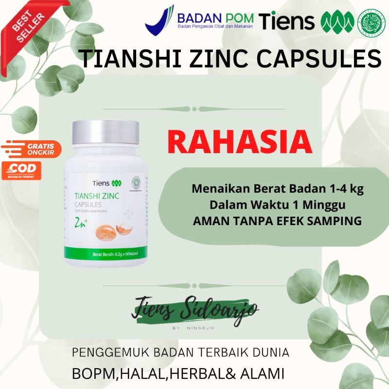 (ECERAN) 1 KAPSUL TIANSHI ZINC ORIGINAL TIENS SUPLEMEN PENGGEMUK OBAT GEMUK PENAMBAH NAFSU MAKAN PEN