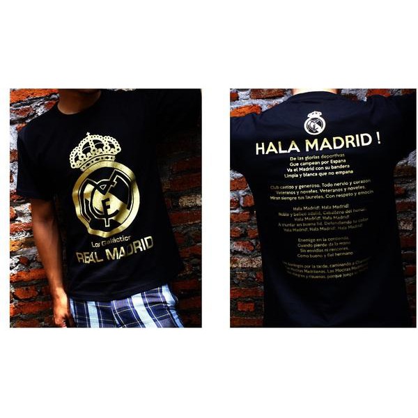 Kaos Distro Big Size XXXL Real Madrid Gold Anthem Hitam OT Design