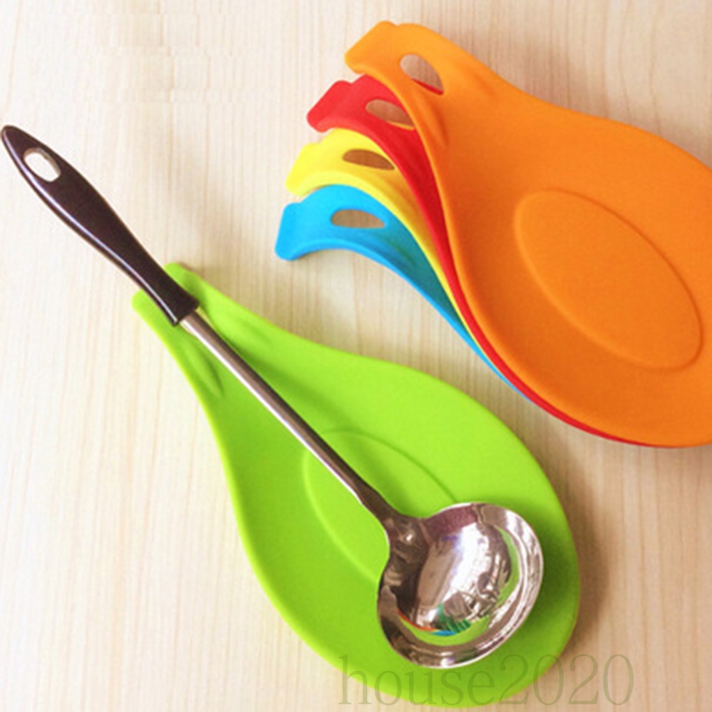 [house2020]Multipurpose Silicone Spoon Rest Pad Food Grade Silica Gel Spoon Put Mat Device