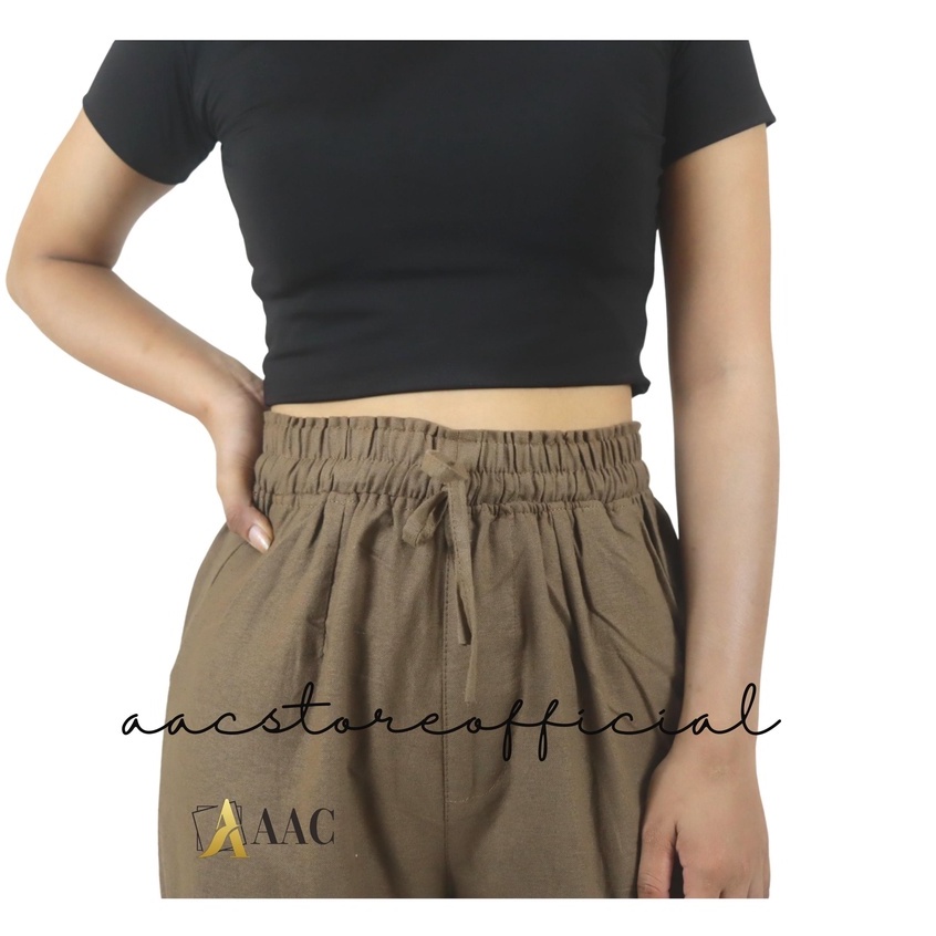 Highwaist Kulot Linen Rami Premium Pinggang Tali