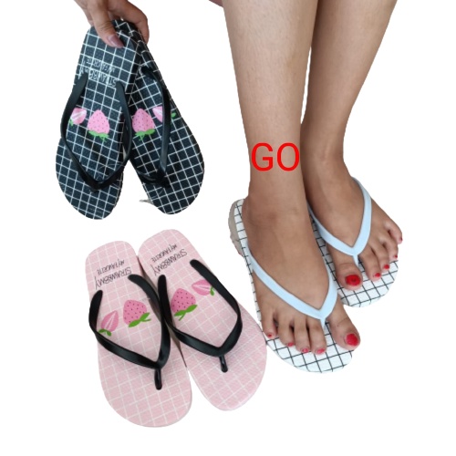 gos Import STRAWBERRY KOTAK Sandal Wanita Murah Japit Casual Teplek Sendal Cewek Jepit
