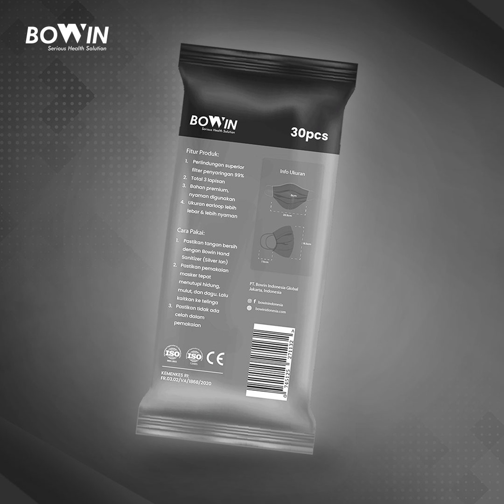 Bowin Masker Bedah BFE PFE ≥99% KEMENKES RI (Masker Medis / Surgical / Disposable / Earloop)