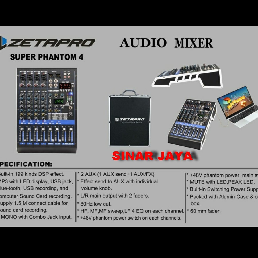 [ORIGINAL] MIXER AUDIO ZETAPRO SUPER PHANTOM 4 4CH FREE KOPER