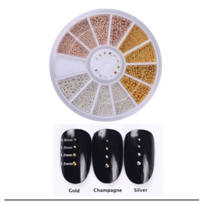 Bead beading biji pearl metal nailart wheel all size hiasan nailart