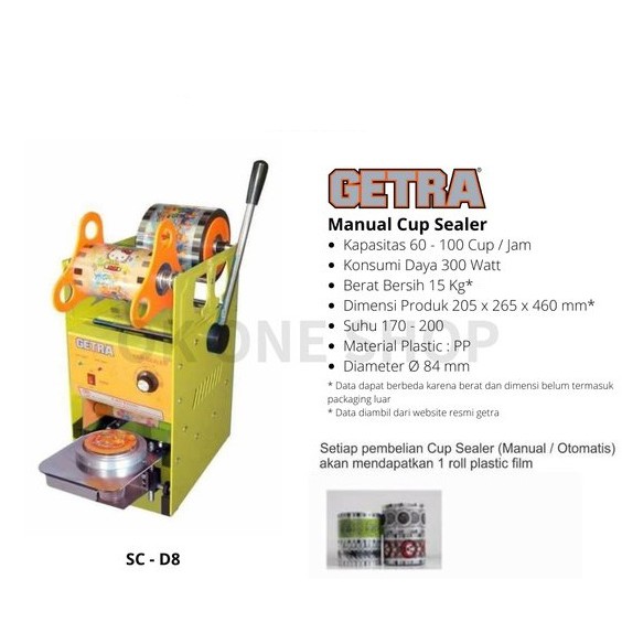 (PENGIRIMAN KHUSUS JNT/JNE/DLL) Cup Sealer Getra/ Alat Pres Gelas Plastik