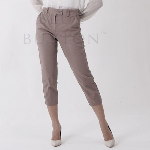 BlueButton X Korz Celana Baggy Panjang Wanita Stretch Casual Kantor Formal Kerja - Khaki